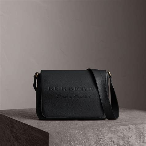 burberry medium embossed leather messenger bag-black|burberry messenger bag vintage.